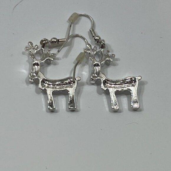 Holiday Christmas Reindeer Dangle Drop Earrings Silver Tone French Wire.75"x1" - Picture 5 of 7